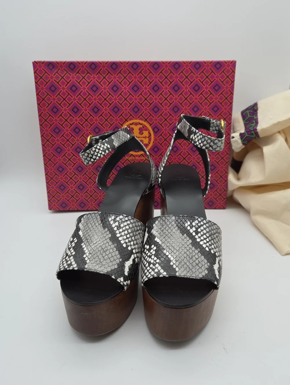 NEW‎ Tory Burch Camilla Platform Sandals in Diamond Roccia Print Size 10